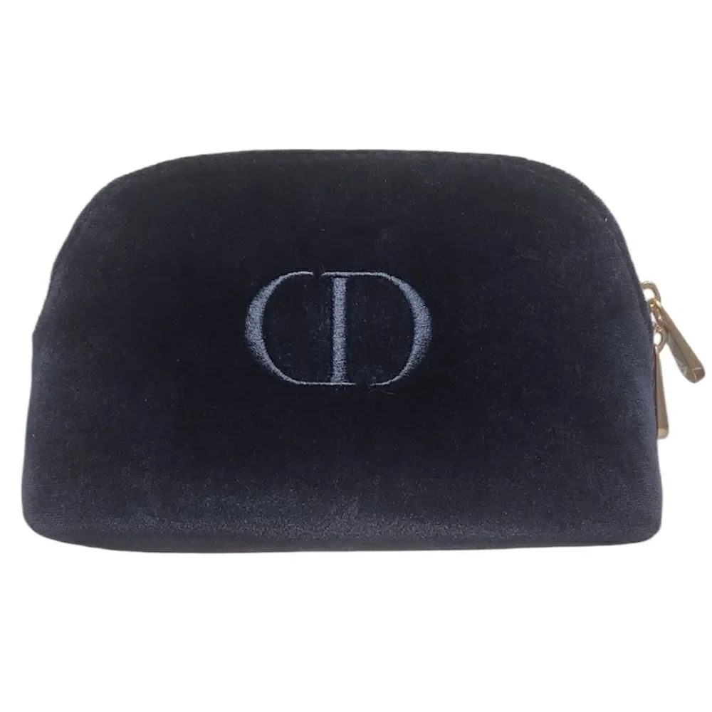 DIOR NEW Trousse Pouch Make Up Bag Navy Blue Velvet CD Logo Gold Zipper Trim